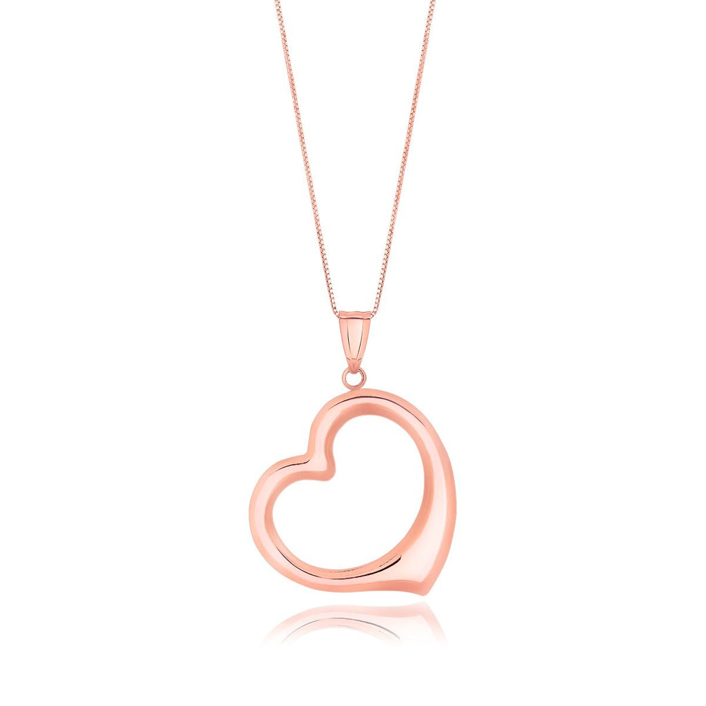 Rose Gold 14k Floating Heart Drop Pendant in Spring Ring Clasp