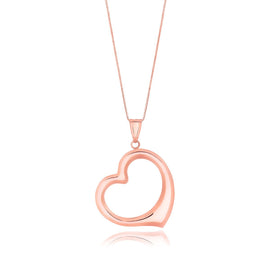 Rose Gold 14k Floating Heart Drop Pendant in Spring Ring Clasp