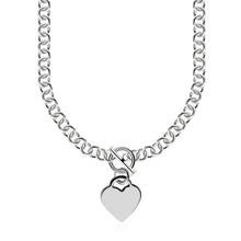 Load image into Gallery viewer, Sterling Silver Rolo Chain with a Heart Toggle Charm and Rhodium Plating