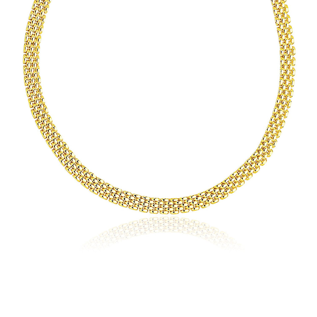Yellow Gold 14k Fancy Polished Multi-Row Panther Link Necklace in Box With Tongue