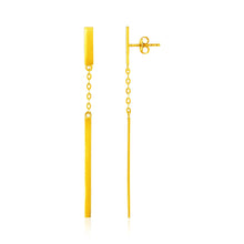 Load image into Gallery viewer, Yellow Gold 14k Polished Bar Earrings with Chain and Bar Drop in Push Back Backing