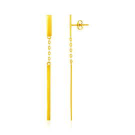 Yellow Gold 14k Polished Bar Earrings with Chain and Bar Drop in Push Back Backing