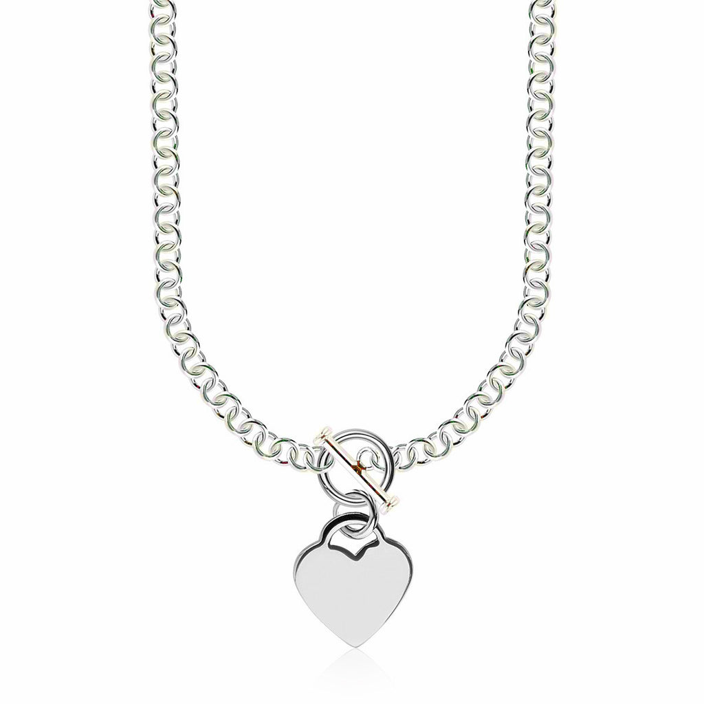Sterling Silver Stunning Rhodium Plated Rolo Chain Women's Necklace with a Heart Toggle Charm