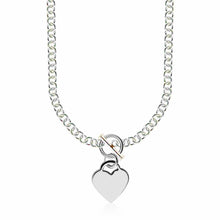 Load image into Gallery viewer, Sterling Silver Stunning Rhodium Plated Rolo Chain Women&#39;s Necklace with a Heart Toggle Charm