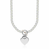 Sterling Silver Stunning Rhodium Plated Rolo Chain Women's Necklace with a Heart Toggle Charm