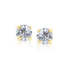 Load image into Gallery viewer, Yellow Gold 14k 8.0mm Round CZ Stud Earrings in Push Back Backing