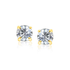 Yellow Gold 14k 8.0mm Round CZ Stud Earrings in Push Back Backing