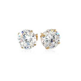 Yellow Gold 14k 8.0mm Round CZ Stud Earrings in Push Back Backing
