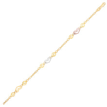 Load image into Gallery viewer, 14k Tri-Color Gold Anklet with Multi Color Heart Stations