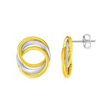 Two Tone Gold 14k Post Earrings with Three Interlocking Circles in Push Back Backing