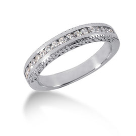 White Gold 14k Vintage Style Engraved Crafted Diamond Channel Set Wedding Ring Band