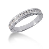 White Gold 14k Vintage Style Engraved Crafted Diamond Channel Set Wedding Ring Band