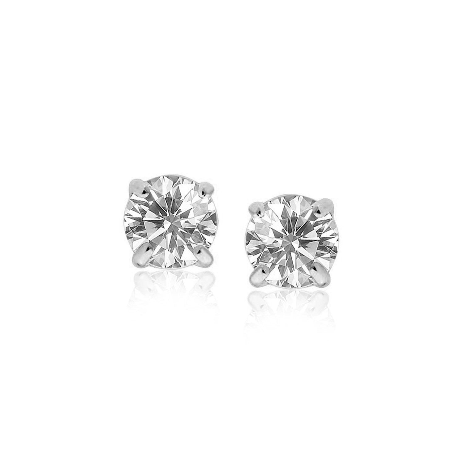 White Gold 14k Stud Earrings with White Hue Faceted Cubic Zirconia in Push Back Backing