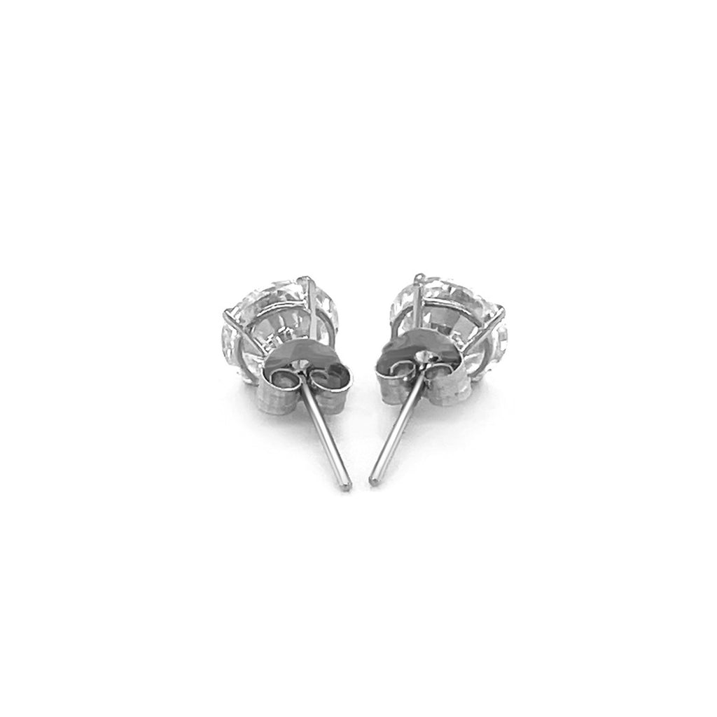White Gold 14k Stud Earrings with White Hue Faceted Cubic Zirconia in Push Back Backing