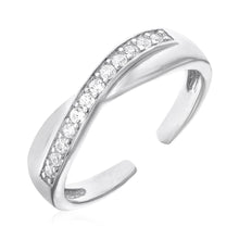 Load image into Gallery viewer, Toe Ring with Crossover Motif in Sterling Silver with Cubic Zirconia
