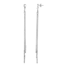 Load image into Gallery viewer, Long Chain Tassel and Textured Bar Drop Earrings in Sterling Silver
