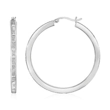 Load image into Gallery viewer, Sterling Silver Glitter Textured Square Tube Hoop Earrings in Hinged Snap Back