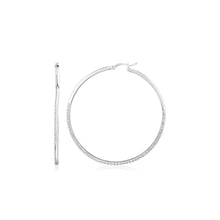Load image into Gallery viewer, Sterling Silver Large Textured Rectangular Profile Hoop Earrings in Hinged Snap Back