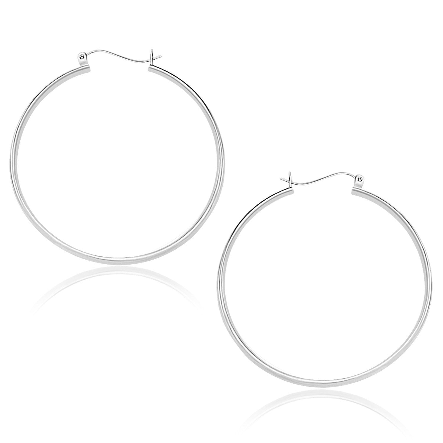 White Gold 10k 40mm Polished Hoop Earrings in Snap Lock