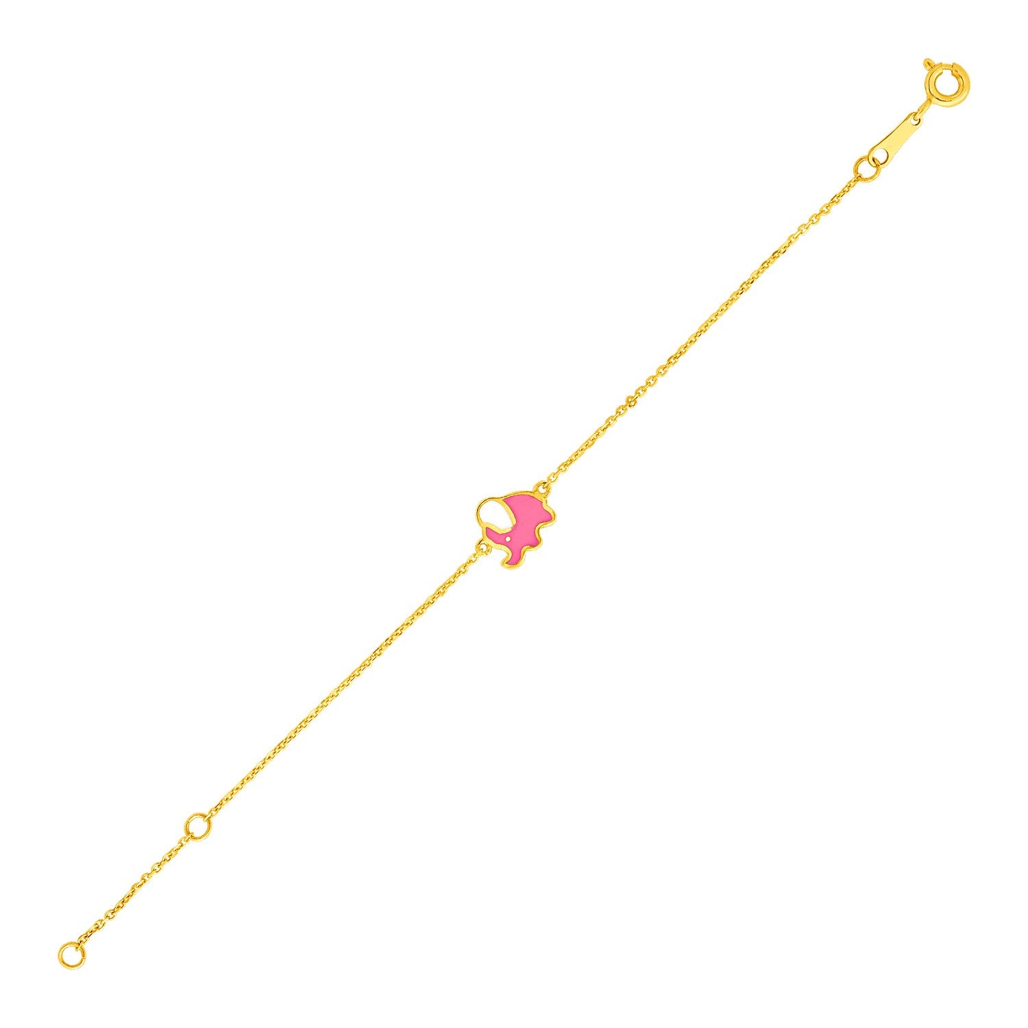 Yellow Gold 14k 5 1/2 inch Cute Childrens Bracelet with Enameled Elephant