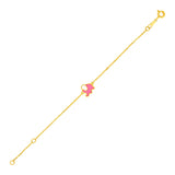 Yellow Gold 14k 5 1/2 inch Cute Childrens Bracelet with Enameled Elephant