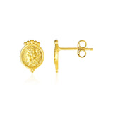 Yellow Gold 14k Cameo Motif Post Earrings in Push Back Backing