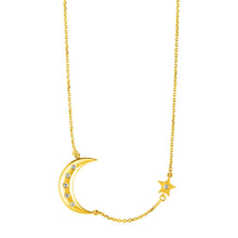 Load image into Gallery viewer, Yellow Gold 14k Necklace with Moon and Star &amp; Diamonds in Spring Ring Clasp