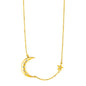 Yellow Gold 14k Necklace with Moon and Star & Diamonds in Spring Ring Clasp