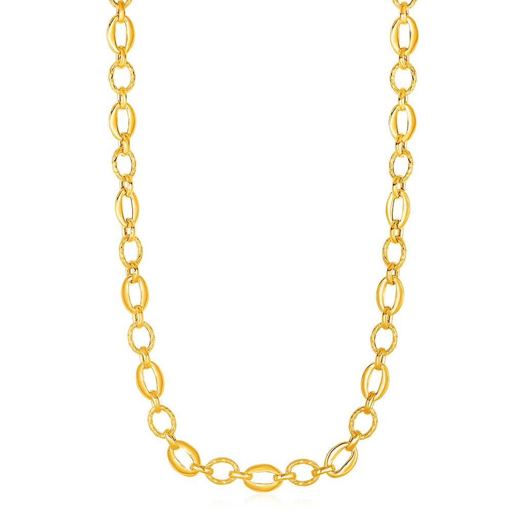 Yellow Gold 14k Shiny and Textured Oval Link Necklace in Lobster Claw Lock