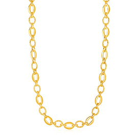 Yellow Gold 14k Shiny and Textured Oval Link Necklace in Lobster Claw Lock