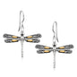 Yellow Gold 18k and Sterling Silver Dragonfly Motif Drop Earrings in French Wire