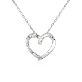 Sterling Silver Open Heart Pendant with Diamonds in Lobster Claw Lock