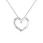 Sterling Silver Open Heart Pendant with Diamonds in Lobster Claw Lock