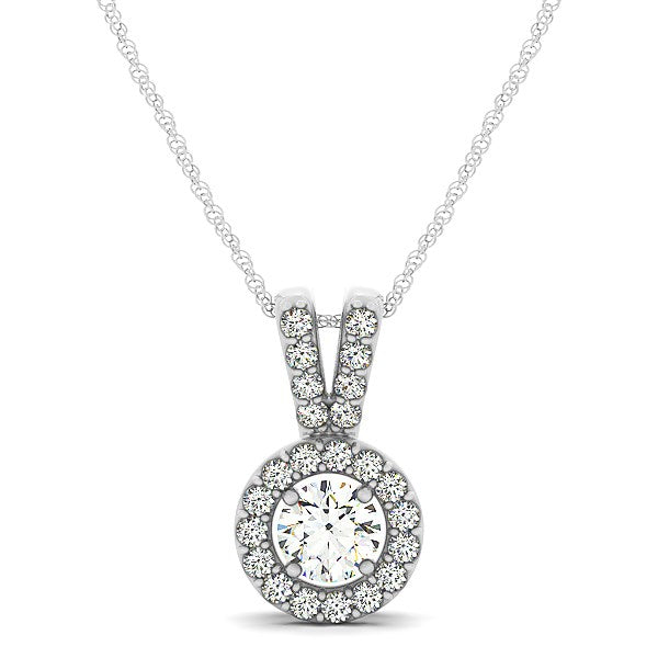 White Gold 14k Round Pendant with Split Bail and Diamond Halo & Spring Ring Clasp