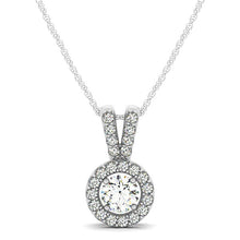 Load image into Gallery viewer, White Gold 14k Round Pendant with Split Bail and Diamond Halo &amp; Spring Ring Clasp