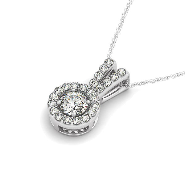 White Gold 14k Round Pendant with Split Bail and Diamond Halo & Spring Ring Clasp