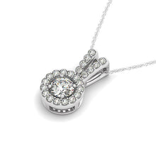 Load image into Gallery viewer, White Gold 14k Round Pendant with Split Bail and Diamond Halo &amp; Spring Ring Clasp