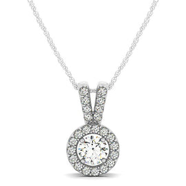 White Gold 14k Round Pendant with Split Bail and Diamond Halo & Spring Ring Clasp