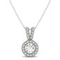 White Gold 14k Round Pendant with Split Bail and Diamond Halo & Spring Ring Clasp