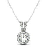 White Gold 14k Round Pendant with Split Bail and Diamond Halo & Spring Ring Clasp
