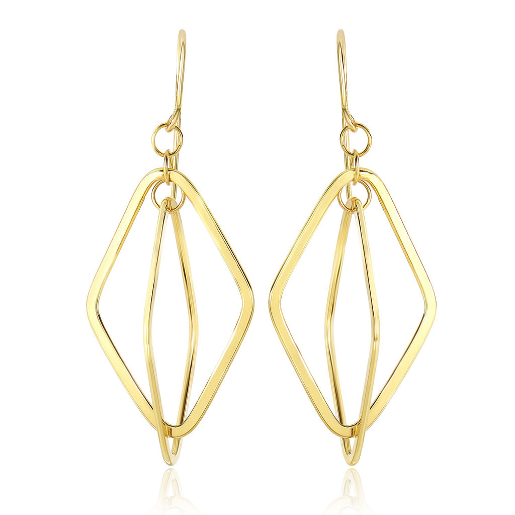 Yellow Gold 14k Flat Open Diamond Interlaced Style Drop Earrings in French Wire