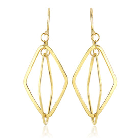 Yellow Gold 14k Flat Open Diamond Interlaced Style Drop Earrings in French Wire