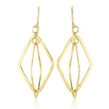 Yellow Gold 14k Flat Open Diamond Interlaced Style Drop Earrings in French Wire