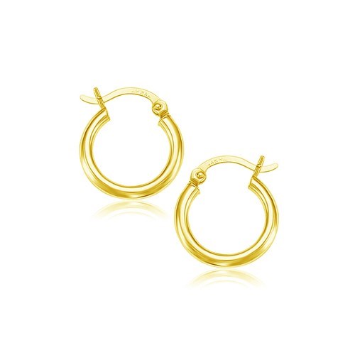 Yellow Gold 10k 15 mm Polished Hoop Earrings in Snap Lock