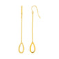 Yellow Gold 14k Textured Pear Shaped Long Drop Earrings in French Wire