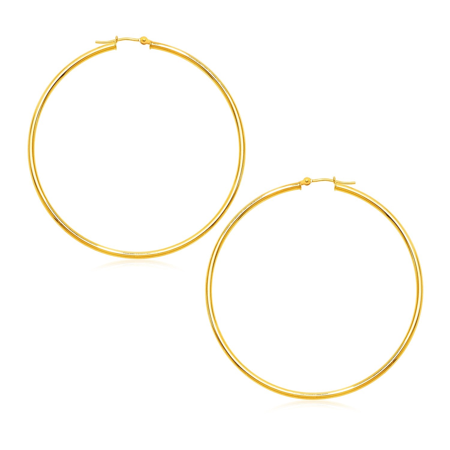 Yellow Gold 14k Polished Large Round Hoop Earrings in Hinged Snap Back