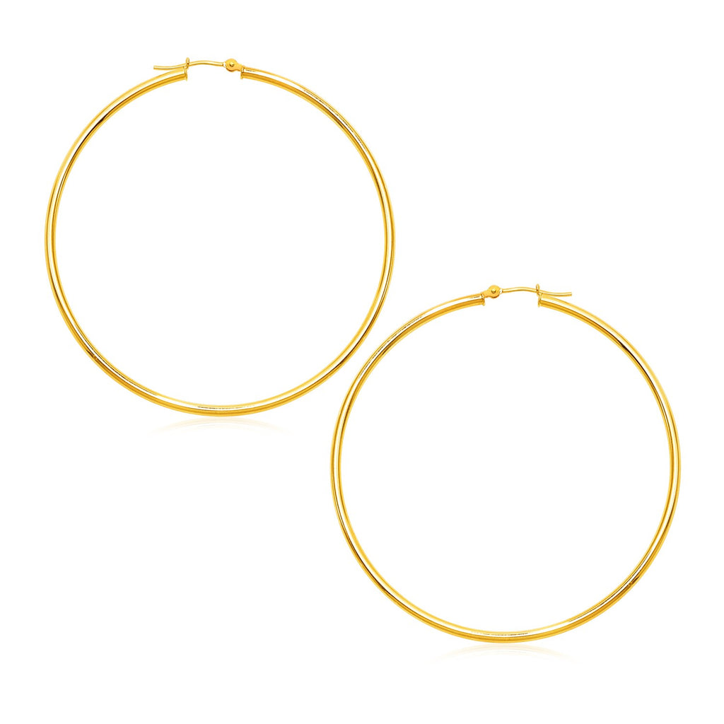 Yellow Gold 14k Polished Large Round Hoop Earrings in Hinged Snap Back