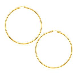 Yellow Gold 14k Polished Large Round Hoop Earrings in Hinged Snap Back