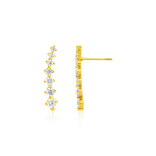 Load image into Gallery viewer, Yellow Gold 14k Climber Post Earrings with Cubic Zirconias in Push Back Backing