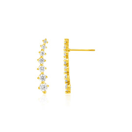 Yellow Gold 14k Climber Post Earrings with Cubic Zirconias in Push Back Backing